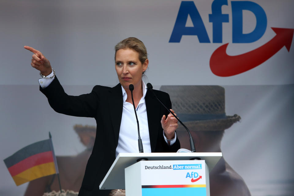 Alice Weidel unterstellte dem Verfassungsgericht Abhängigkeit vom Kanzleramt (Bild: Adam Berry/Getty Images)