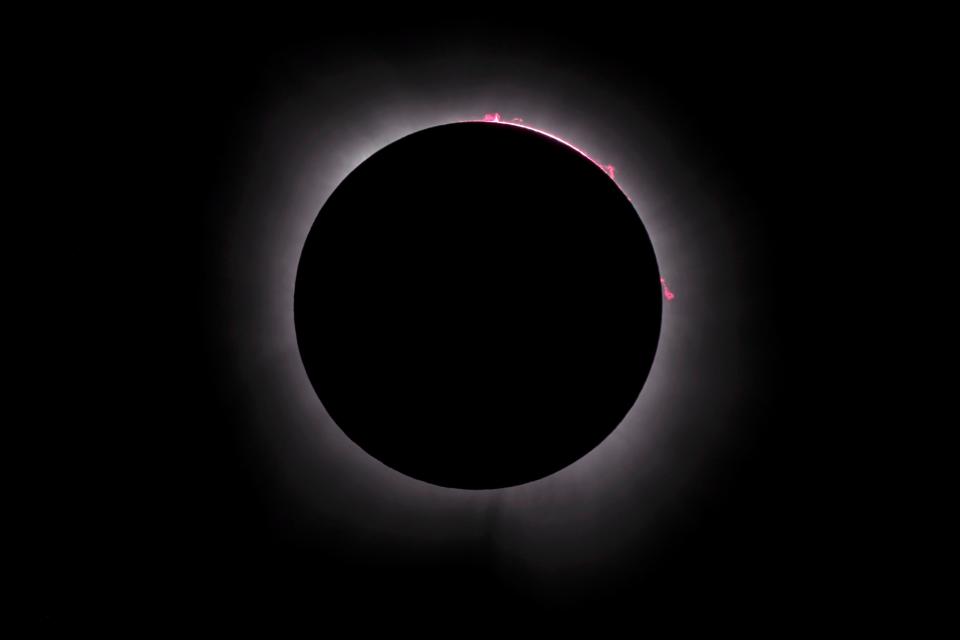 A total solar eclipse is seen from Little Elm, Texas on Monday, April 8, 2024.