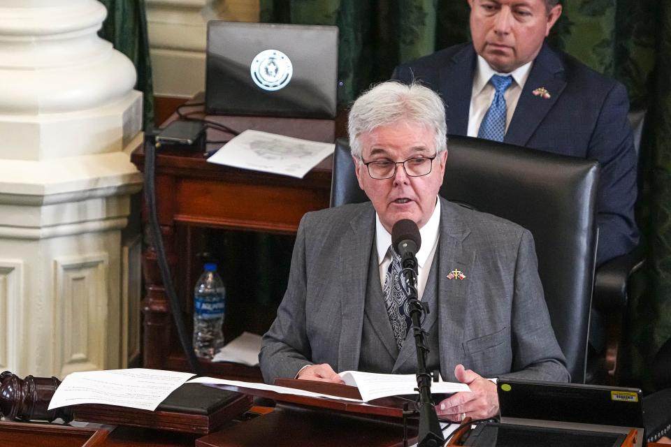 Lt. Gov. Dan Patrick delivers final remarks Saturday at the end of Ken Paxton's impeachment trial.