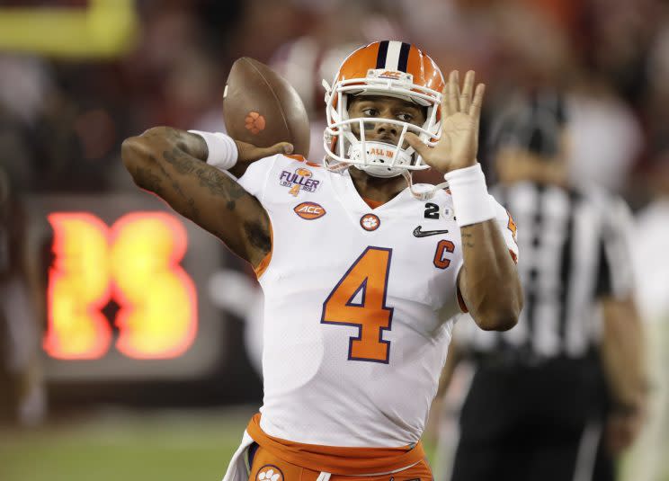 Clemson QB Deshaun Watson is looking to improve his standing with NFL talent evaluators at the scouting combine. (AP) 