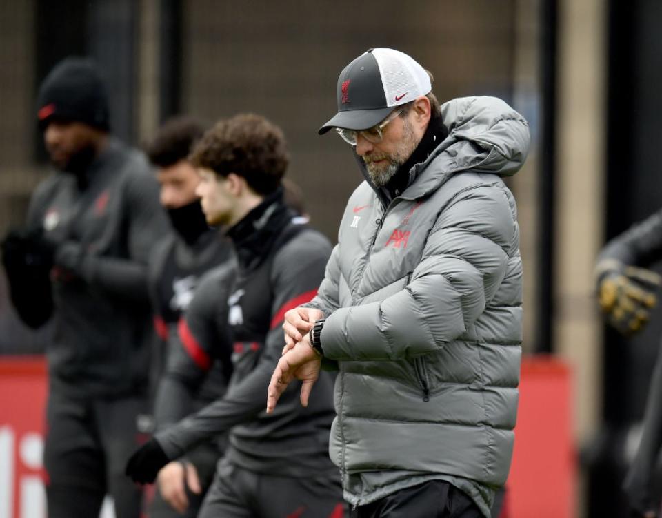 <p>Jurgen Klopp during Liverpool training </p> (Getty)