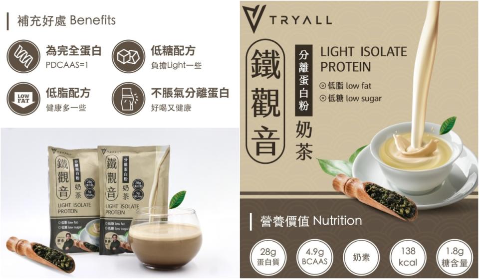 Tryall主打奶茶系列蛋白飲，奶茶控千萬別錯過。圖/Yahoo購物中心