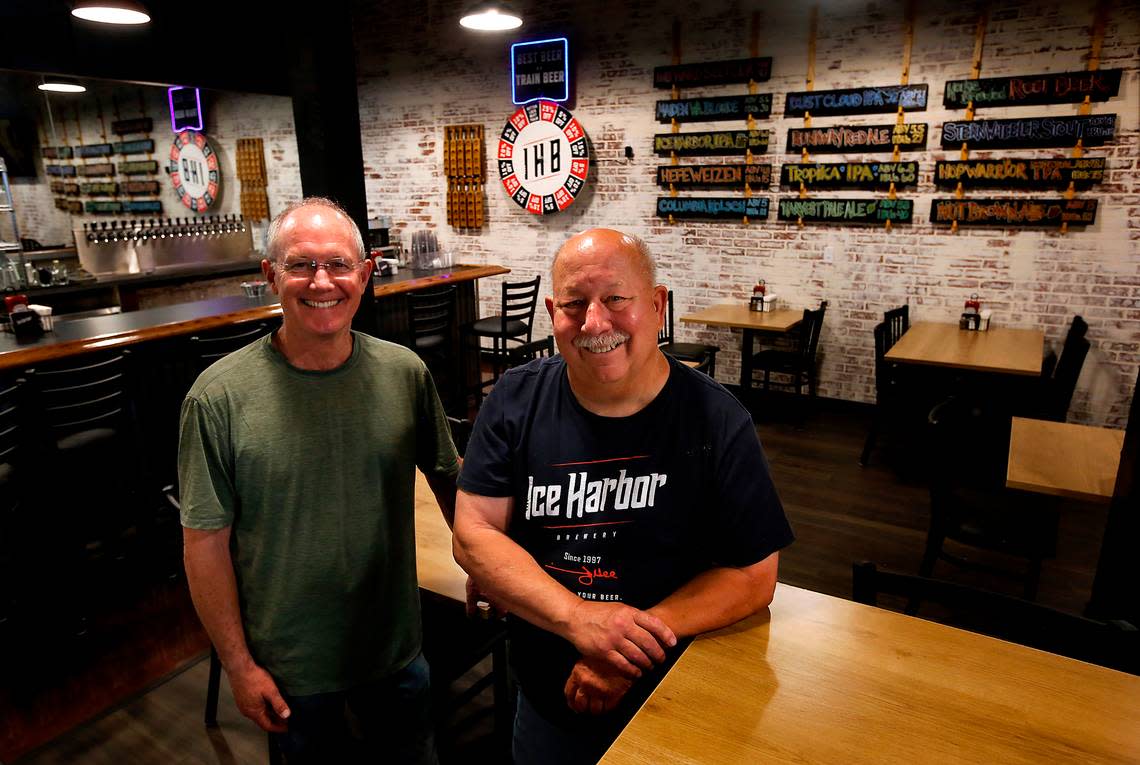 Ice Harbor Brewery co-owners Bill Jaquish, left, and Mike Hall are about to open in their new home at the Public Market at Columbia River Warehouse. Bob Brawdy/bbrawdy@tricityherald.com