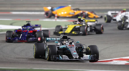 Formula 1 F1 - Bahrain Grand Prix - Bahrain International Circuit, Sakhir, Bahrain - April 8, 2018 Mercedes' Lewis Hamilton in action during the race REUTERS/Ahmed Jadallah