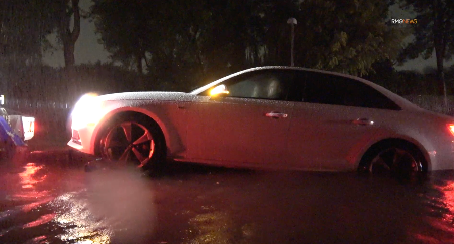 Motorists stranded in flood waters in Tarzana