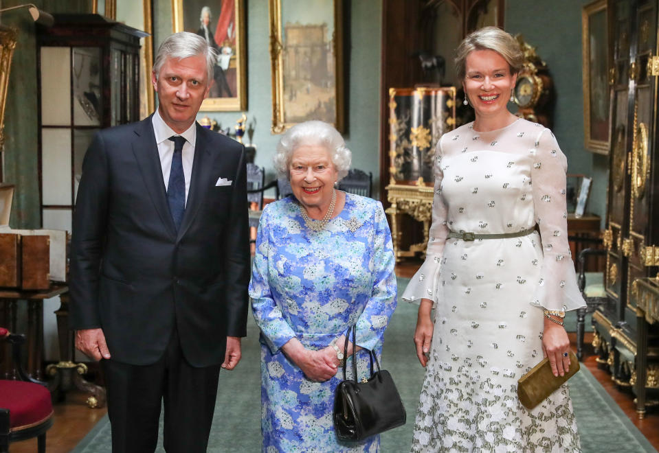 On Saturday, Trump’s final day in the UK, the Queen wore yet another significant brooch from her collection, ‘The Sapphire Jubilee Brooch’. Source: Getty