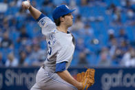 Kansas City Royals pitcher Daniel Lynch throws to a Toronto Blue Jays batter during the first inning of a baseball game Friday, July 30, 2021, in Toronto. The Blue Jays were playing in Toronto for the first time since the COVID-19 pandemic began. (Peter Power/The Canadian Press via AP)