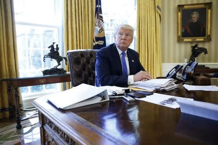 U.S. President Donald Trump is interviewed by Reuters in the Oval Office at the White House in Washington, U.S., February 23, 2017. REUTERS/Jonathan Ernst