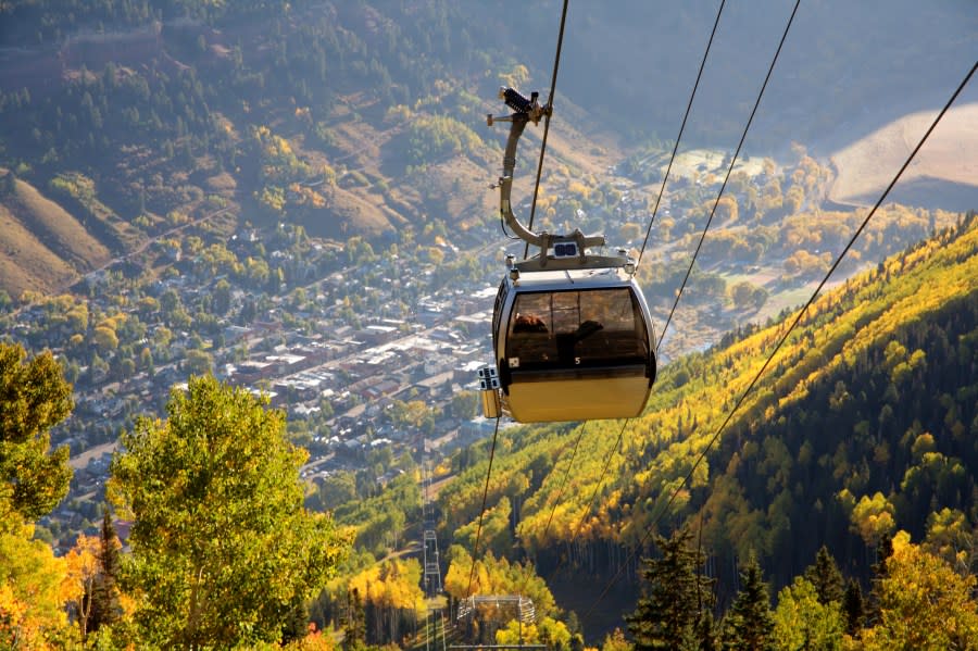 A gondola at Telluride Mountain in Colorado during fall colors (Getty Images)