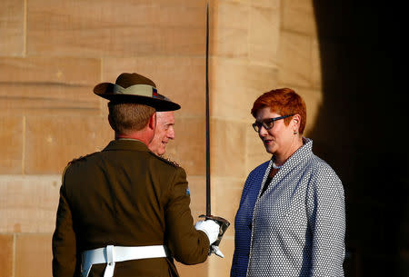 U.S. Secretary of Defence Jim Mattis (C) walks with Australia's Minister for Defence Marise Payne after an inspection of an honour guard as part of the 2017 Australia-United States Ministerial Consultations (AUSMIN) meetings at the Australian Army's Victoria Barracks in Sydney, Australia, June 5, 2017. REUTERS/David Gray