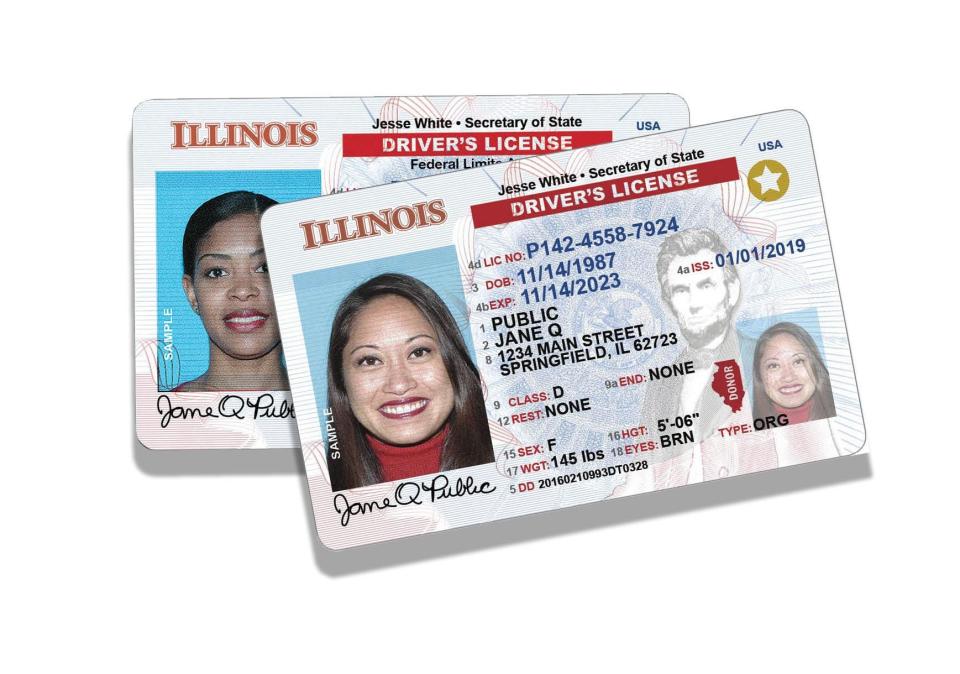 The primary visual difference between the new Real ID and an Illinois Driver's License is the presence of a gold cicle with a star in it in the upper right hand corner. [IMAGE PROVIDED BY STATE JOURNAL-REGISTER]