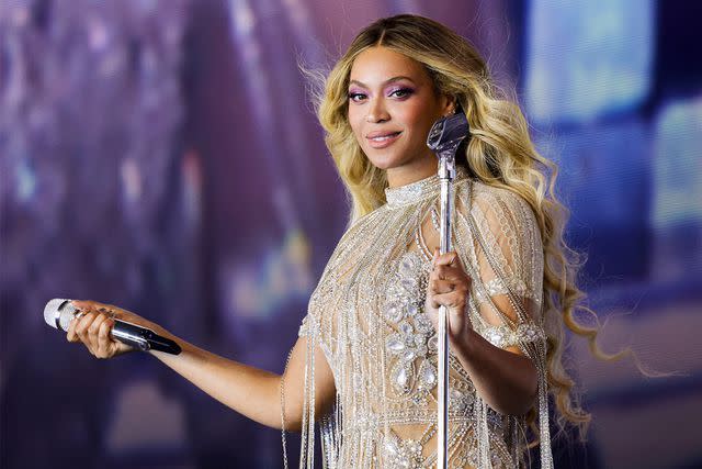 <p>Kevin Mazur/WireImage</p> Beyoncé performing in June 2023