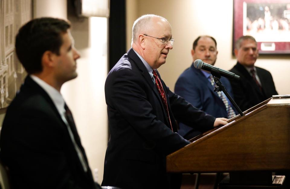 Missouri State President Clif Smart speaks at a press conference introducing Ryan Beard as the new head football coach of the Missouri State Bears on Monday, Dec. 19, 2022. 