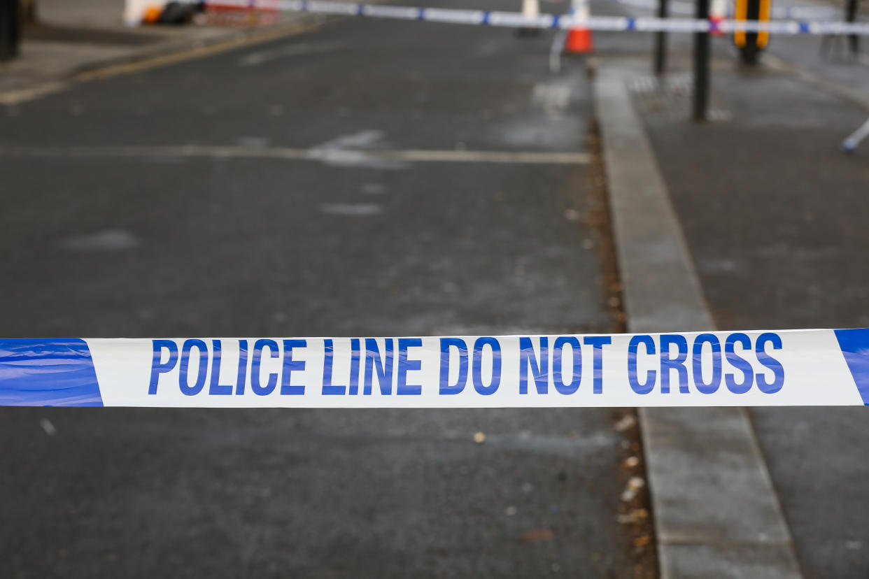  A Police tape seen around the crime scene near Turnpike Lane tube station in north London following a shooting. A 17 years old boy is in hospital after suffering from gunshot wounds on Wood Green High Road, near Turnpike Lane underground station in north London. (Photo by Steve Taylor / SOPA Images/Sipa USA) 