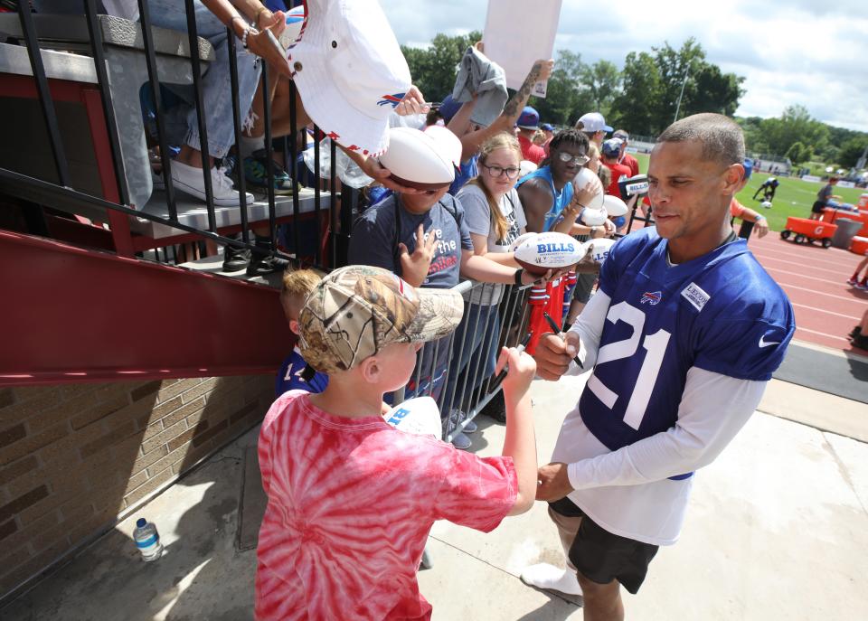 Jordan Poyer wasn't this happy Tuesday after leaving practice early with an elbow injury.