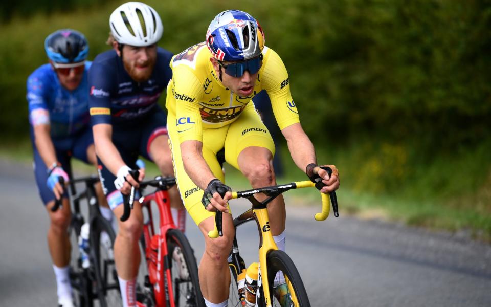 Wout van Aert, Quinn Simmons and Jakob Fuglsang - Tour de France 2022 stage five live: Wout van Aert in three-man breakaway on race's longest stage  - GETTY IMAGES