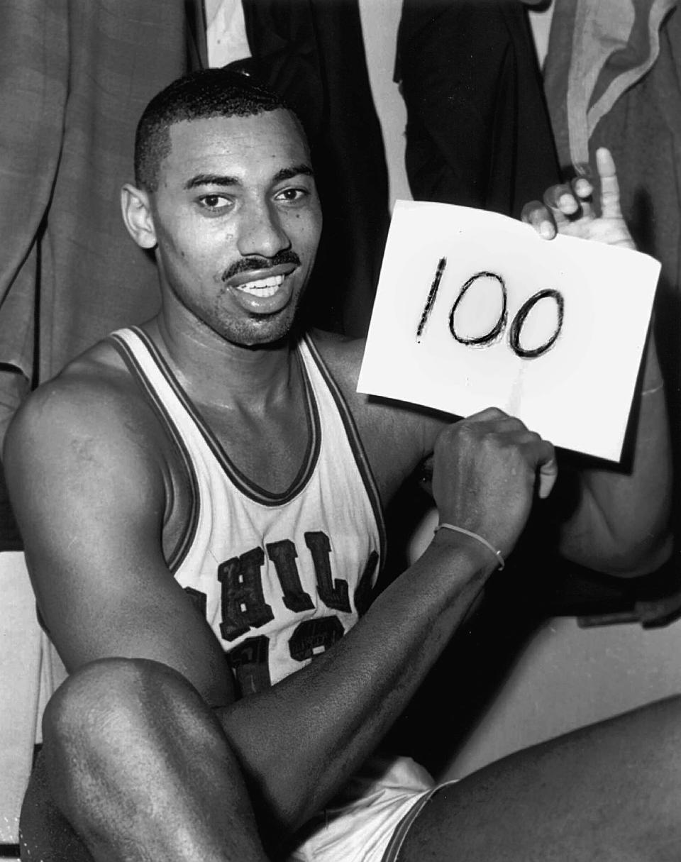 4 Wilt Chamberlain - Few NBA stars loomed as large as Chamberlain. His accomplishments remain mythical more than 48 years after he played in his final NBA game. He still owns 72 NBA record, many considered unbreakable. He averaged 48.5 minutes during the 1961-62 season, sitting out one six-minute stretch in one game. He averaged 50.4 points per game, scored at least 40 in 63 of the 82 games and scored 50 or more in seven consecutive games. He was the only player in NBA history to average at least 30 points and 20 rebounds per game in a season, which he did nine times. He was also the only player to average those numbers for his career, finishing with 30.1 points, 22.9 rebounds and 4.4 assists per game in 14 seasons. And did we mention he had a 100-point game as well as a 55-rebound game? Chamberlain was a seven-time NBA scoring champion and an 11-time NBA rebounding champion. He also was a four-time NBA MVP and a two-time NBA champion.
