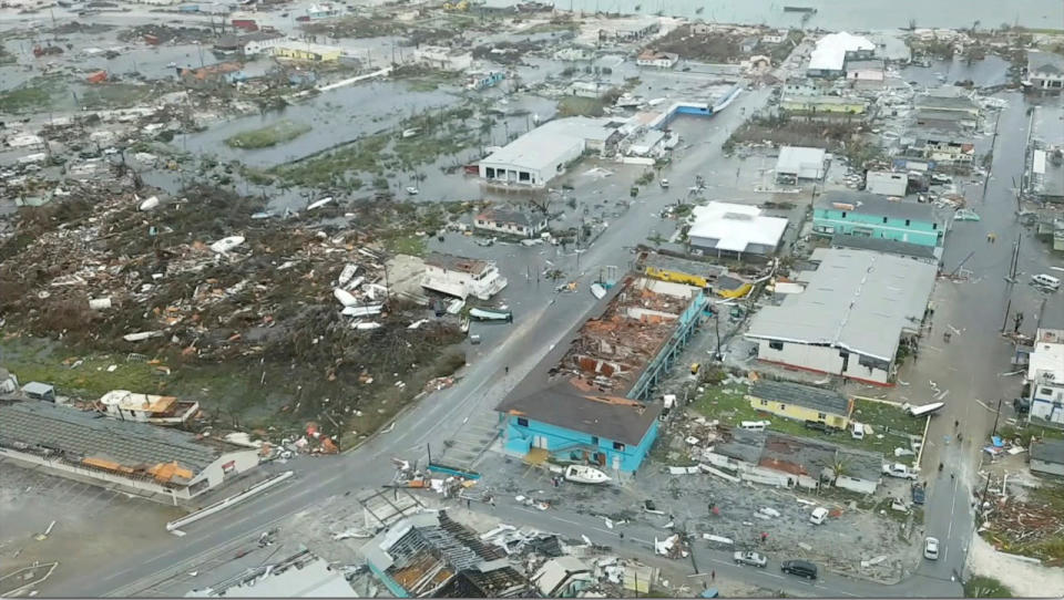 An aerial view shows devastation after hurricane Dorian hit the Abaco Islands in the Bahamas, September 3, 2019, in this still image from video obtained via social media. (Photo: Terran Knowles/Our News Bahamas/via Reuters) 