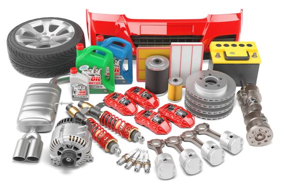 A range of automotive parts and components on display.