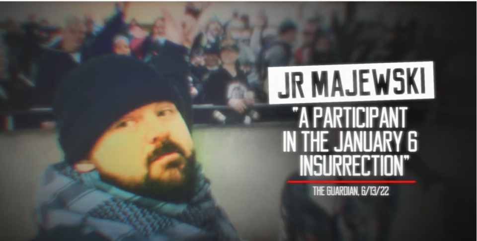 Still from House Majority PAC ad showing GOP congressional candidate JR Majewski on Jan. 6, 2021 / Credit: Screengrab via YouTube.com