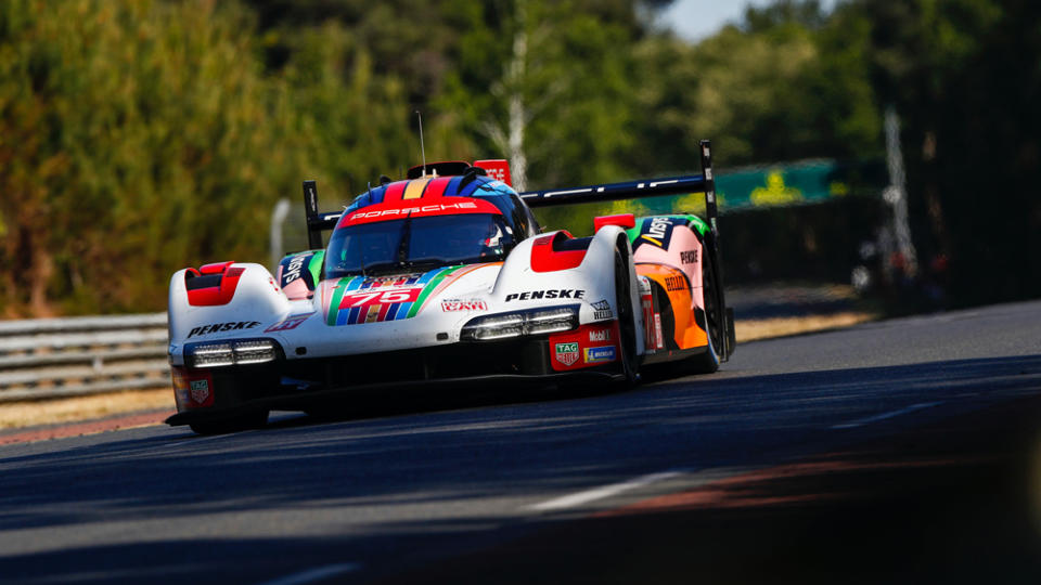 The Porsche 963 entered at the 2023 edition of the 24 Hours of Le Mans by Porsche Penske Motorsport. The car is piloted by Mathieu Jaminet, Felipe Nasr, and Nick Tandy.