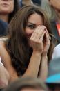 <p>The Duchess revels in the suspense of an equestrian show jumping competition at the Olympics. <br></p>