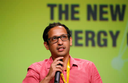 Go-Jek's founder Nadiem Makarim speaks during Indonesia E-Commerce Summit & Expo at Serpong district near Jakarta, Indonesia, April 29, 2016. REUTERS/Beawiharta