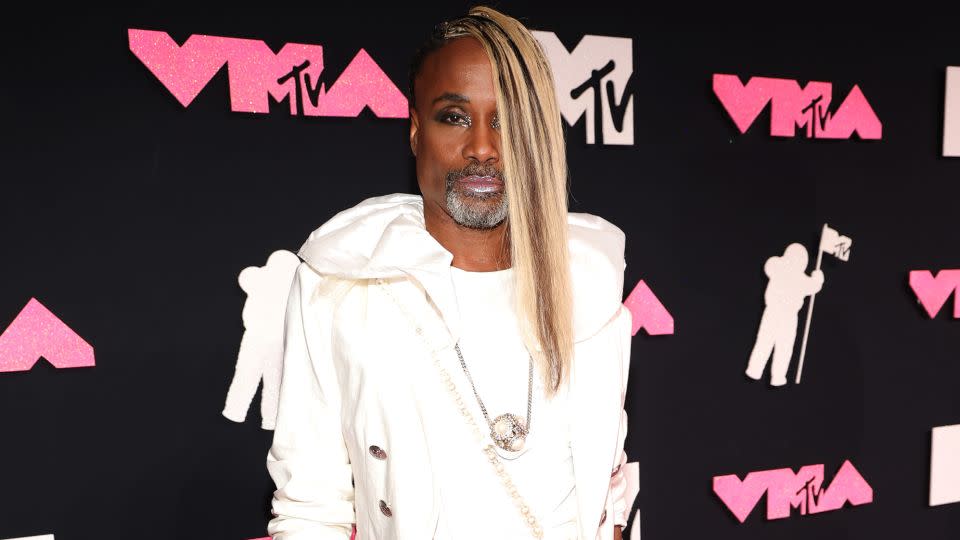 Billy Porter sported a long, blond-streaked ponytail as a side fringe to cap off his striking all-white look.  - Kevin Mazur/Getty Images