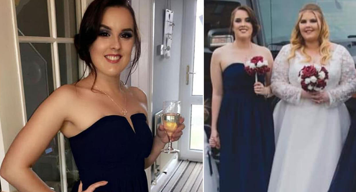 Jessica Gittings, left, and at her sister's wedding, right. (Wales News Service)