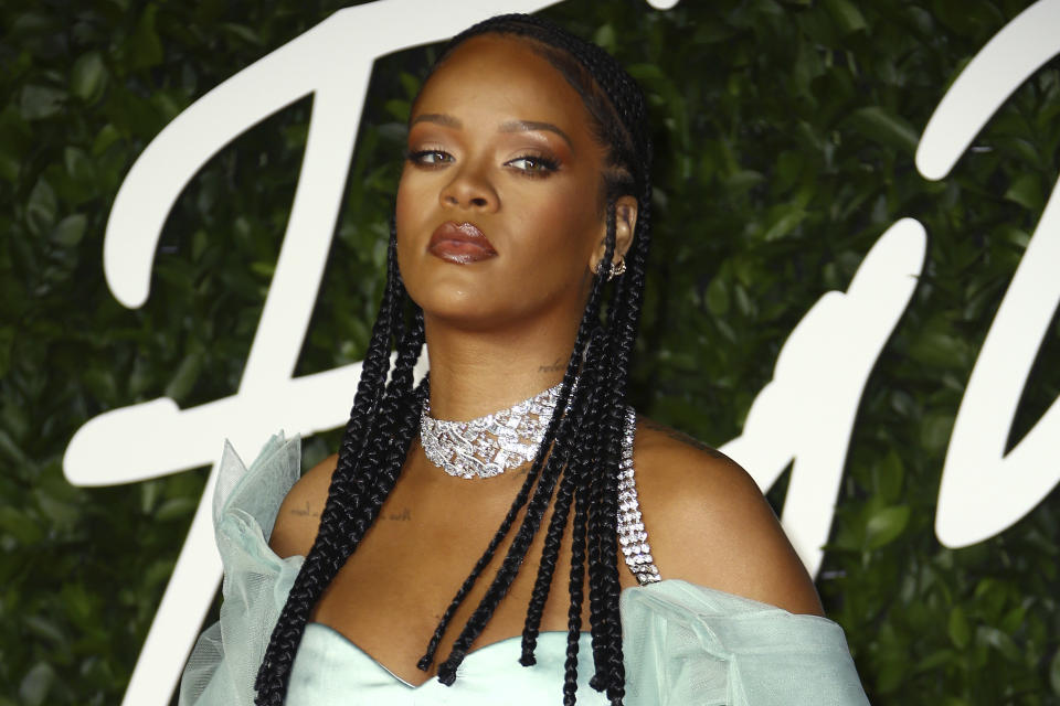 Singer Rihanna poses for photographers upon arrival at the British Fashion Awards in central London, Monday, Dec. 2, 2019. (Photo by Joel C Ryan/Invision/AP)