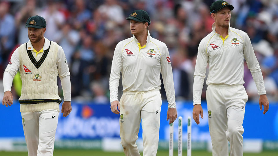 David Warner, Steven Smith and Cameron Bancroft were all booed. (Photo by Gareth Copley/Getty Images)