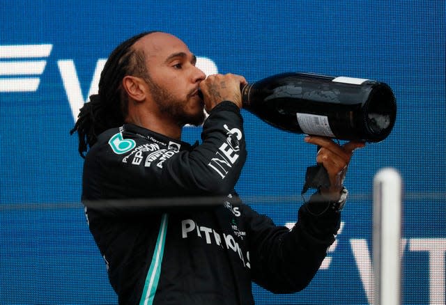 Lewis Hamilton on the podium