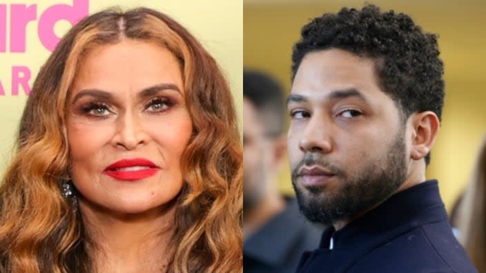 Tina Knowles-Lawson (left) had some interesting things to say on Instagram about the recent conviction of actor Jussie Smollett (right) for lying to Chicago police. (Photos: Rich Fury/Getty Images and Nuccio DiNuzzo/Getty Images)