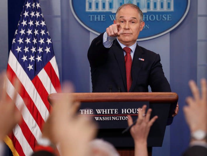 Environmental Protection Agency (EPA) Administrator Scott Pruitt takes questions about the Trump administration's withdrawal of the U.S. from the Paris climate accords during the daily briefing at the White House in Washington, U.S., June 2, 2017.  REUTERS/Jonathan Ernst
