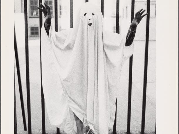 Vintage ghost halloween costume in black and white