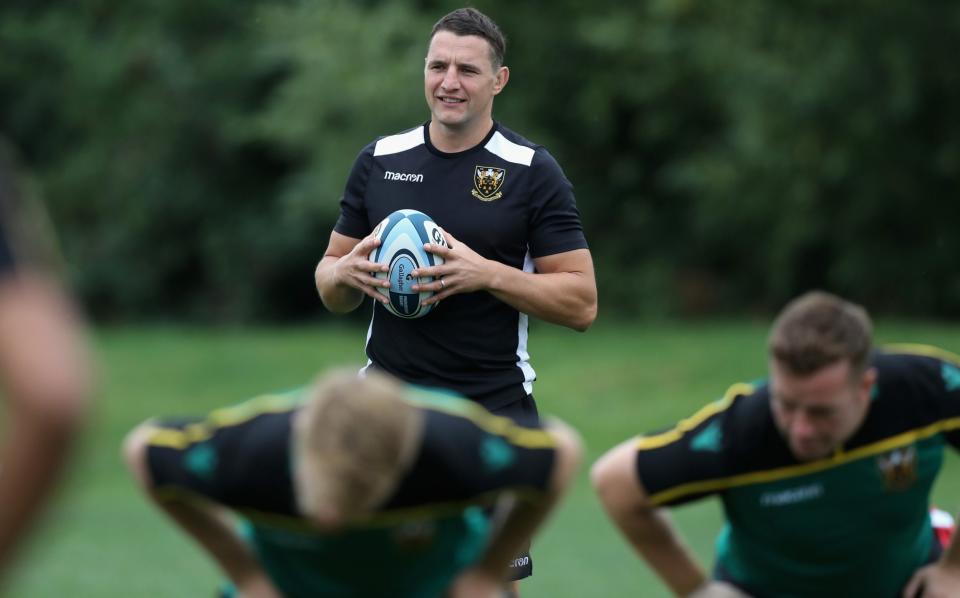Phil Dowson, the Northampton Saints forwards coach looks on during the Northampton Saints training session held at Franklin's Gardens on August 10, 2018 in Northampton, England