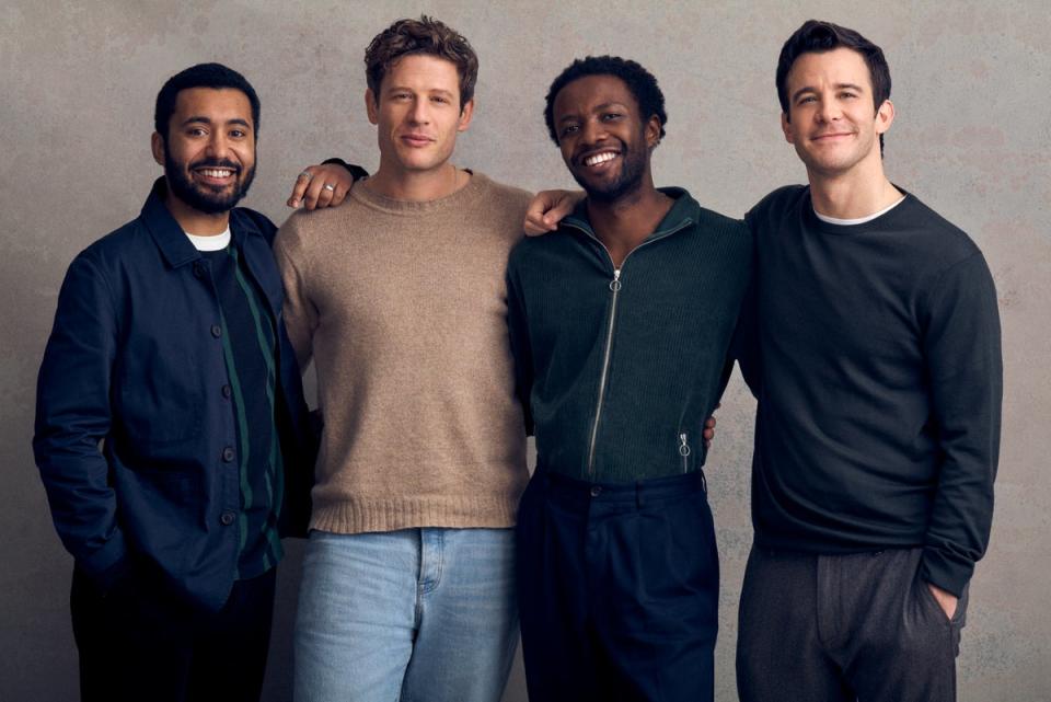 Zach Wyatt (Malcolm) ,James Norton (Jude), Omari Douglas (JB) and Luke Thompson (Willem) (Handout / image by Charlie Gray/ A Little Life / Harold Pinter Theatre)