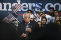 Democratic presidential candidate Sen. Bernie Sanders, I-Vt., pauses while speaking at a campaign event, Sunday, Sept. 29, 2019, at Dartmouth College in Hanover, N.H. (AP Photo/ Cheryl Senter)