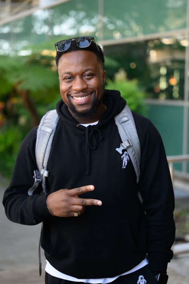 Babatunde after landing at Brisbane Airport ahead of his I'm A Celebrity stint (Photo: James Gourley/Shutterstock)