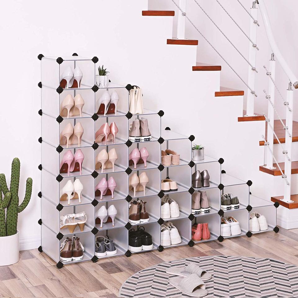 SONGMICS Shoe Rack, Space Saving 32-Pair Plastic Shoe Units. (Photo: Amazon)