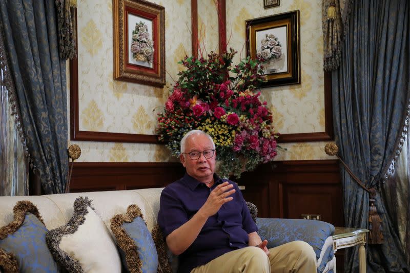 Malaysia's former Prime Minister Najib Razak speaks during an interview with Reuters in Kuala Lumpur