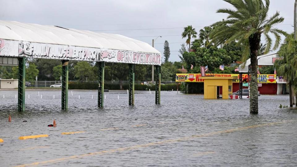 The Swap Shop on Sunrise Boulevard in Fort Lauderdale flooded from overnight storms from Tropical Storm Eta, on Monday, Nov. 9, 2020.