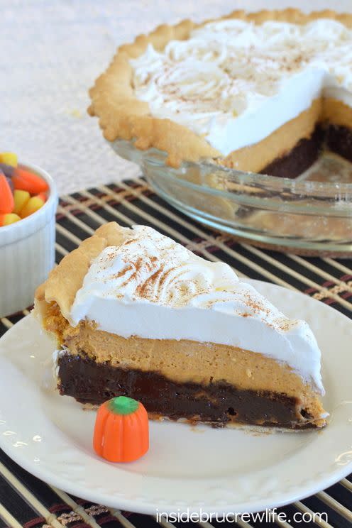 Pumpkin Cheesecake Brownie Pie