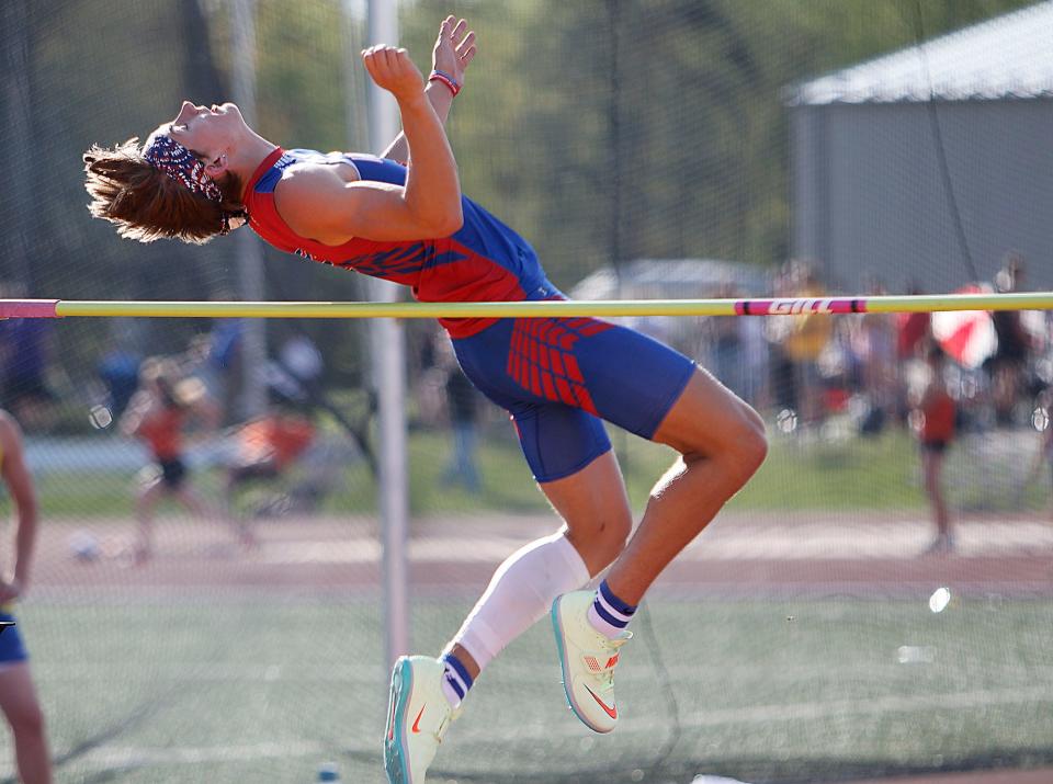 West Holmes High School's Kyle Maltarich competes in the high jump at the Ohio Cardinal Conference track meet held at Ashland University last Friday. TOM E. PUSKAR/TIMES-GAZETTE.COM