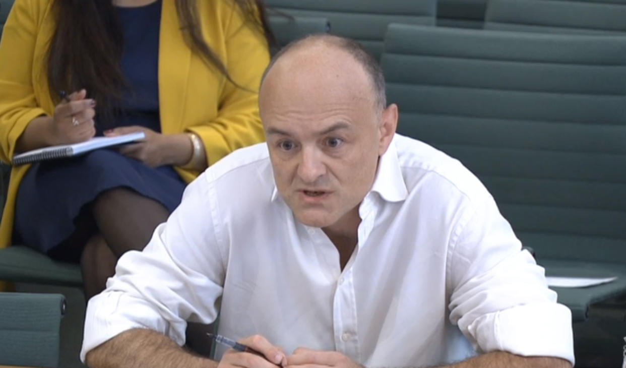 Dominic Cummings, former Chief Adviser to Prime Minister Boris Johnson, giving evidence to a joint inquiry of the Commons Health and Social Care and Science and Technology Committees on the subject of Coronavirus: lessons learnt. Picture date: Wednesday May 26, 2021.