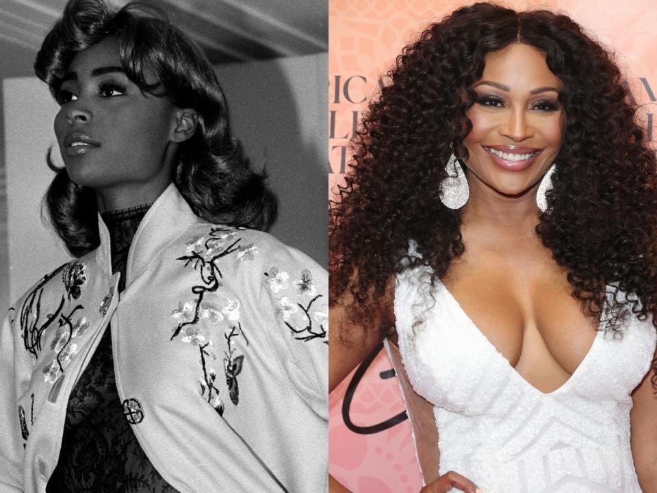 Cynthia Bailey modeling in 1991 and on a red carpet in 2023.