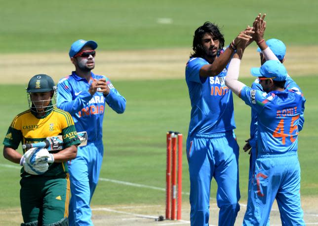 Ishant Sharma celebrates the wicket of Henry Davids in Centurion in 2013.