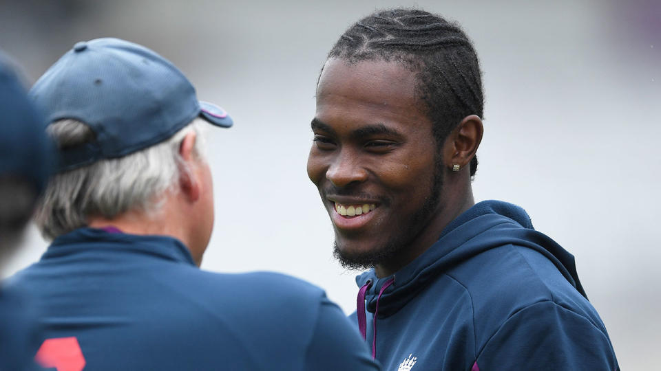 Pictured here, Jofra Archer at cricket training with the England Test team.