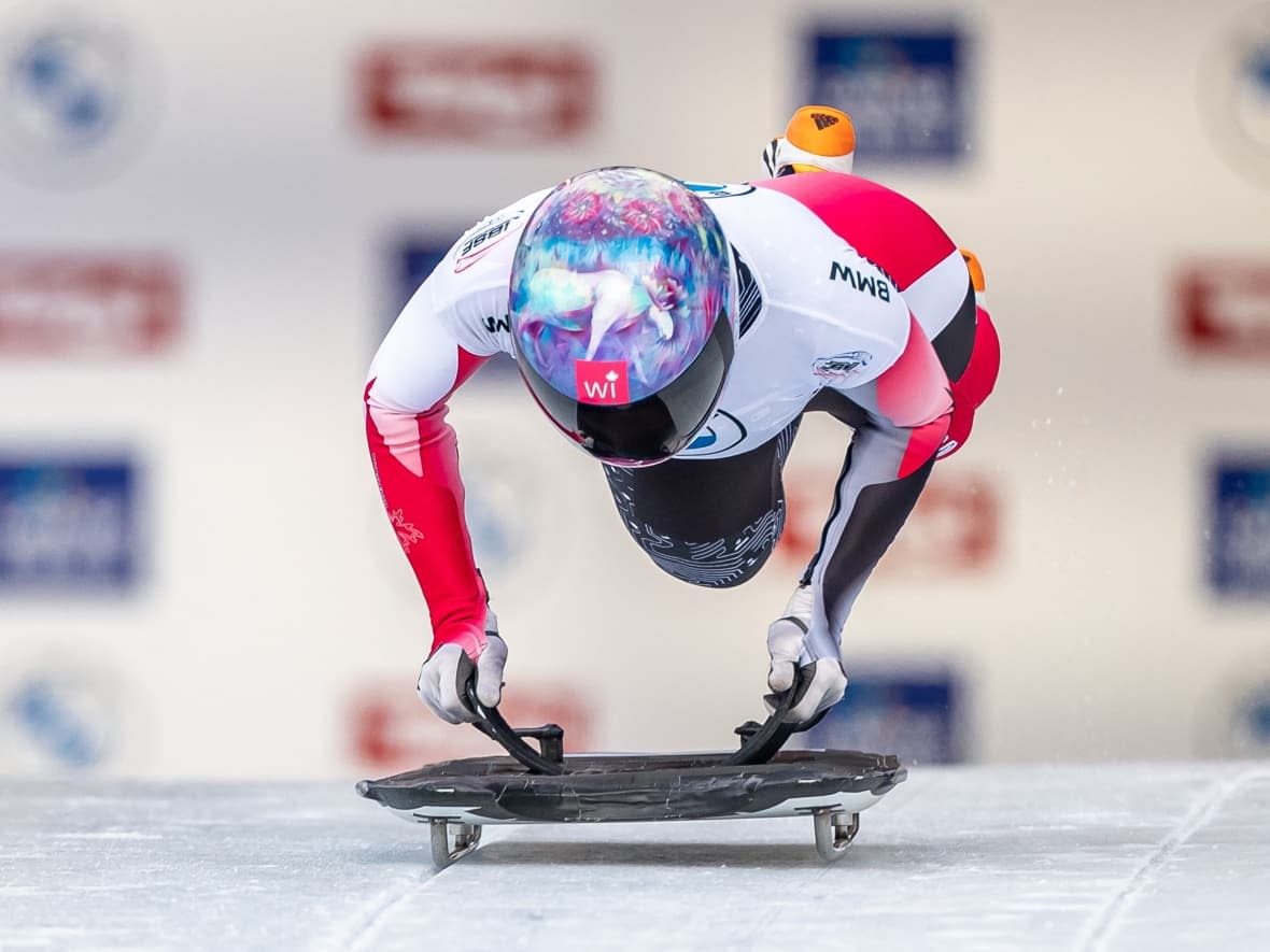 Canada's Mirela Rahneva, shown in this December 2021 file photo, slid to a bronze medal at a World Cup event on St. Moritz, Switzerland, on Friday. (File/ Getty Images - image credit)