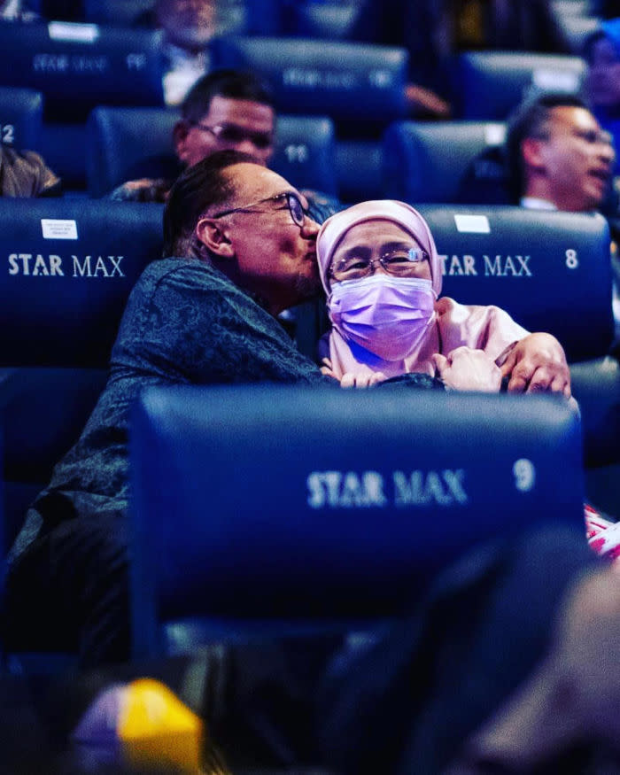 Anwar seen here with wife Wan Azizah at the recent premiere of the movie